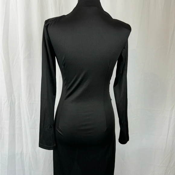NWT Women’s Long Sleeve V-Neck Side Slit Dress Black Size M - Picture 4 of 6